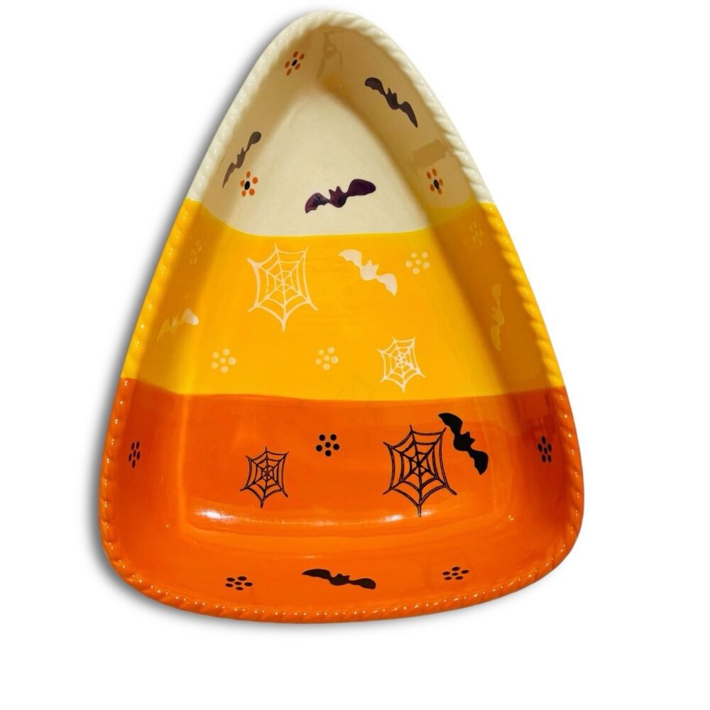 Temp-tations Boo-fetti Collection 16" Ceramic Candy Corn Dish Platter Tray RARE! - Picture 2 of 8